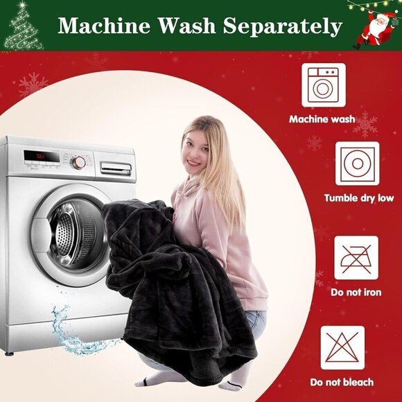 ⭐Sweat Black Warm Giant Hoodie Thick Flannel Blanket with Sleeve - Picture 6 of 6